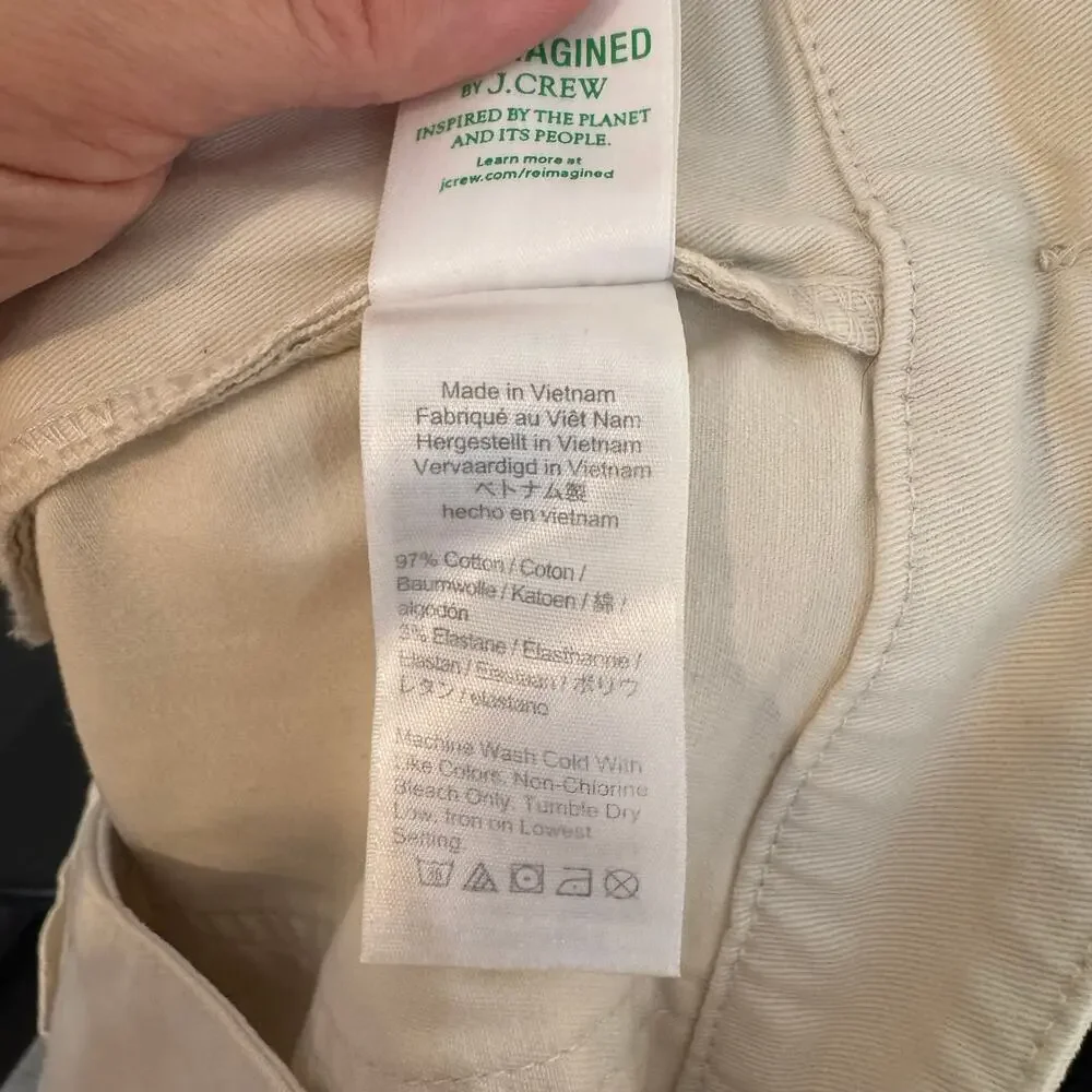 J. Crew Foundry Chino‎ Utility Shorts Cream Cotton Stretch Flat Front Size 12